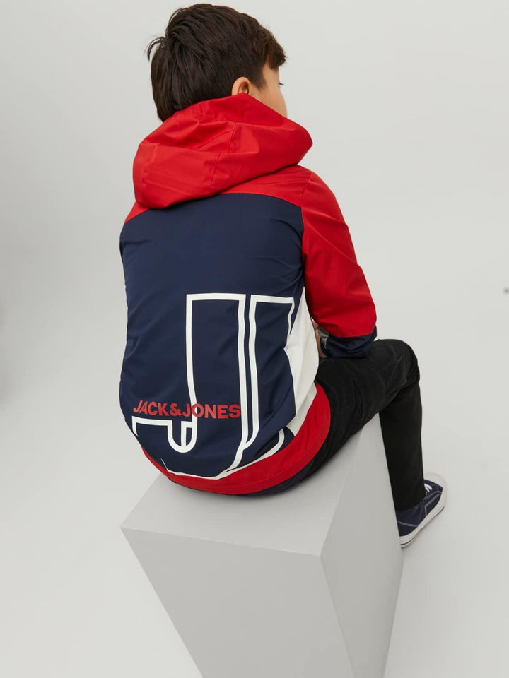 JACK & JONES Herren Jcologan Light Jacket Jnr Jacke 128 Navy Blazer/Detail:POMPEIANRED/WHITE BLOCKIN