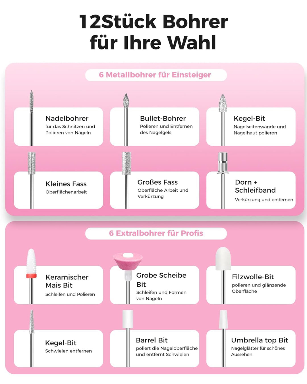 Nagelfräser professionell set 45000 RPM Tragbare Elektrische nagelfräser 10H+Batterielebensdauer Wie