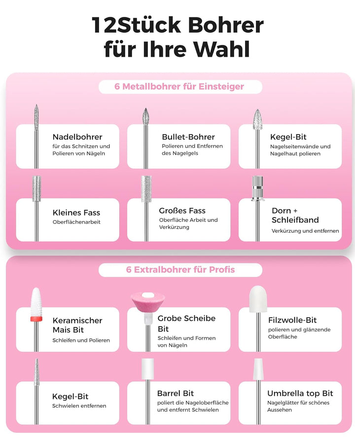 Nagelfräser professionell set 45000 RPM Tragbare Elektrische nagelfräser 10H+Batterielebensdauer Wie