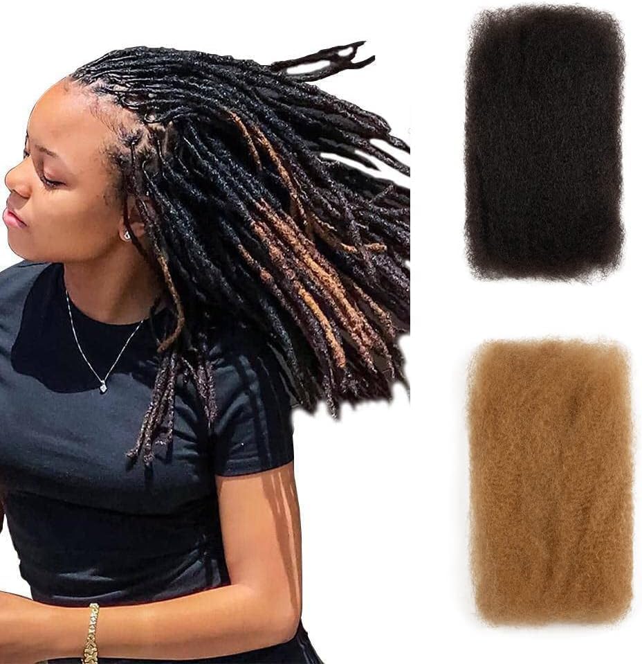 FASHION IDOL Afro Kinkys Bulk Echthaar für Dreadlock Extensions 25CM 3 Packungen 150 Gramm Honigblon