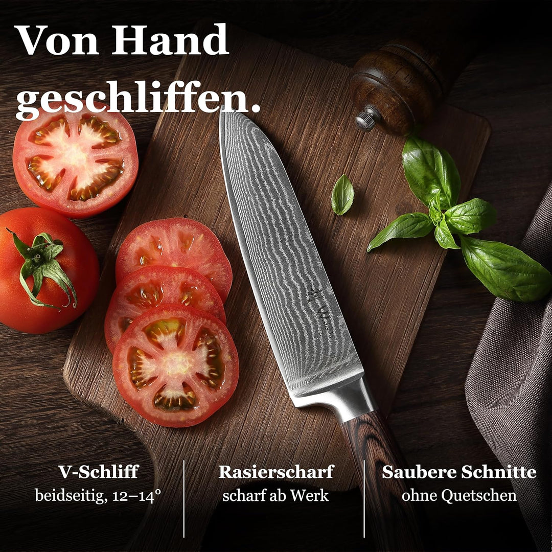 Wakoli EDIB Damastmesser Santoku Messer 17cm Klinge extrem scharf aus 67 Lagen I Damast Küchenmesser