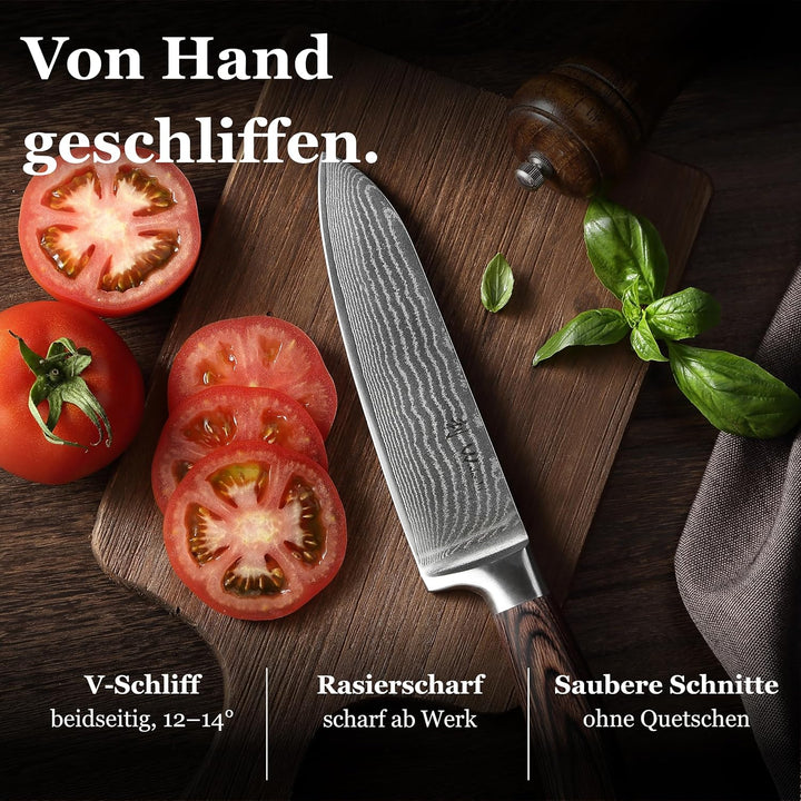 Wakoli EDIB Damastmesser Santoku Messer 17cm Klinge extrem scharf aus 67 Lagen I Damast Küchenmesser