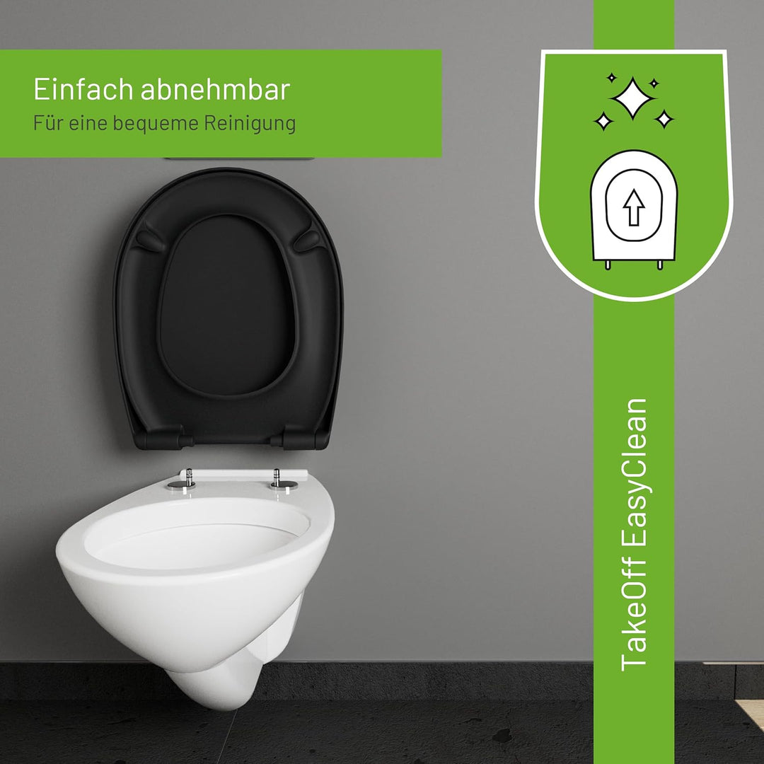LUVETT® WC-Sitz mit Absenkautomatik C100 oval universell, Toilettendeckel mit 3 Edelstahl Montagelös