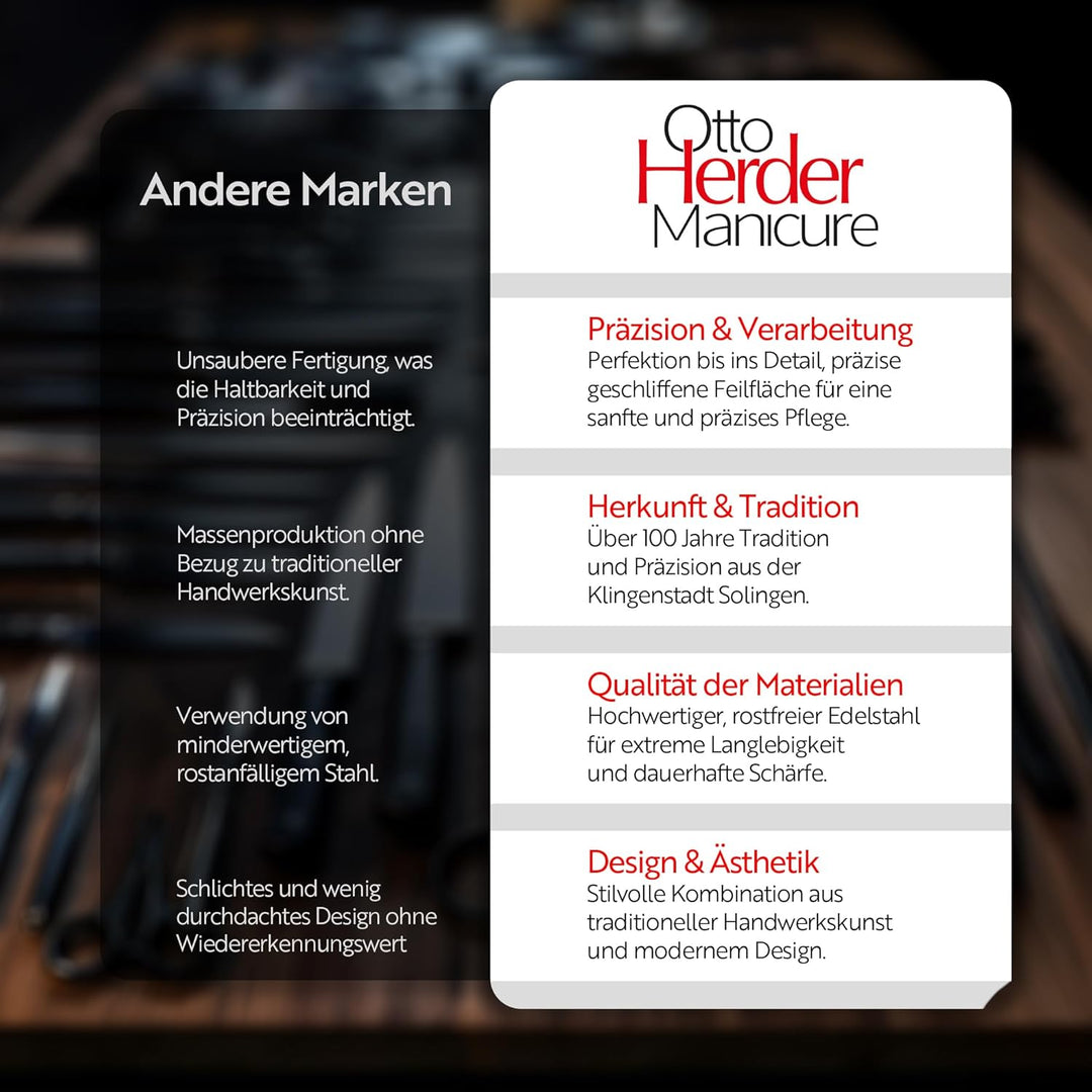 Otto Herder Manicure Pediküre Set aus Nagelzange, Eckenfeilen und Eckenheber, gegen eingewachsene Ze