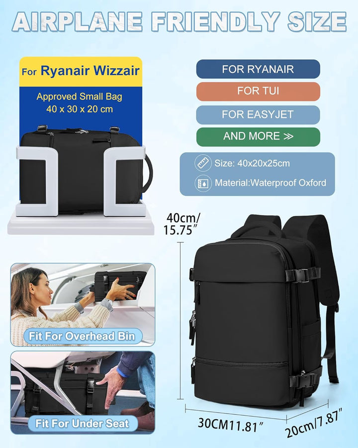 SZLX Grosser Reiserucksack Damen,Vakuum Rucksack mit Pumpe Ryanair Handgepäck 40x30x20 Herren, Wizza