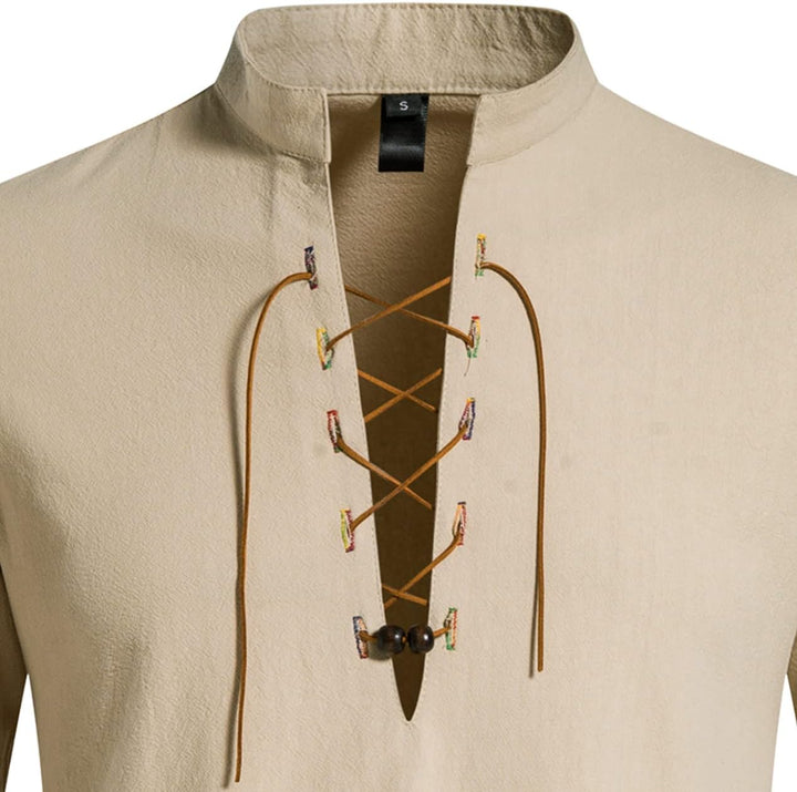 LucMatton Herren-Kostüm mit Schnürung, Baumwolle, mittelalterliches Vintage-Kostüm Khaki-a L, Khaki-