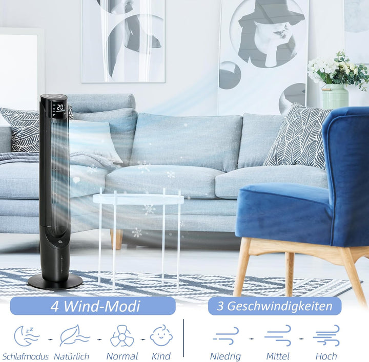 HOMCOM Luftkühler Turmventilator mit Wasserkühlung Luftbefeuchtung 60W leise Standventilator mit 12h