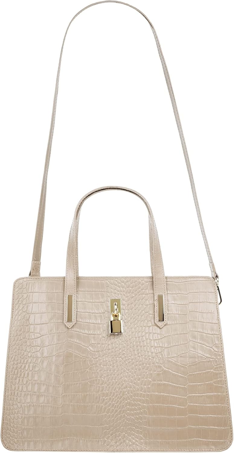 Handtasche Echt Leder Damen | Made in Italy, Smartphonefach, Kroko-Design, elegante Umhängetasche, D