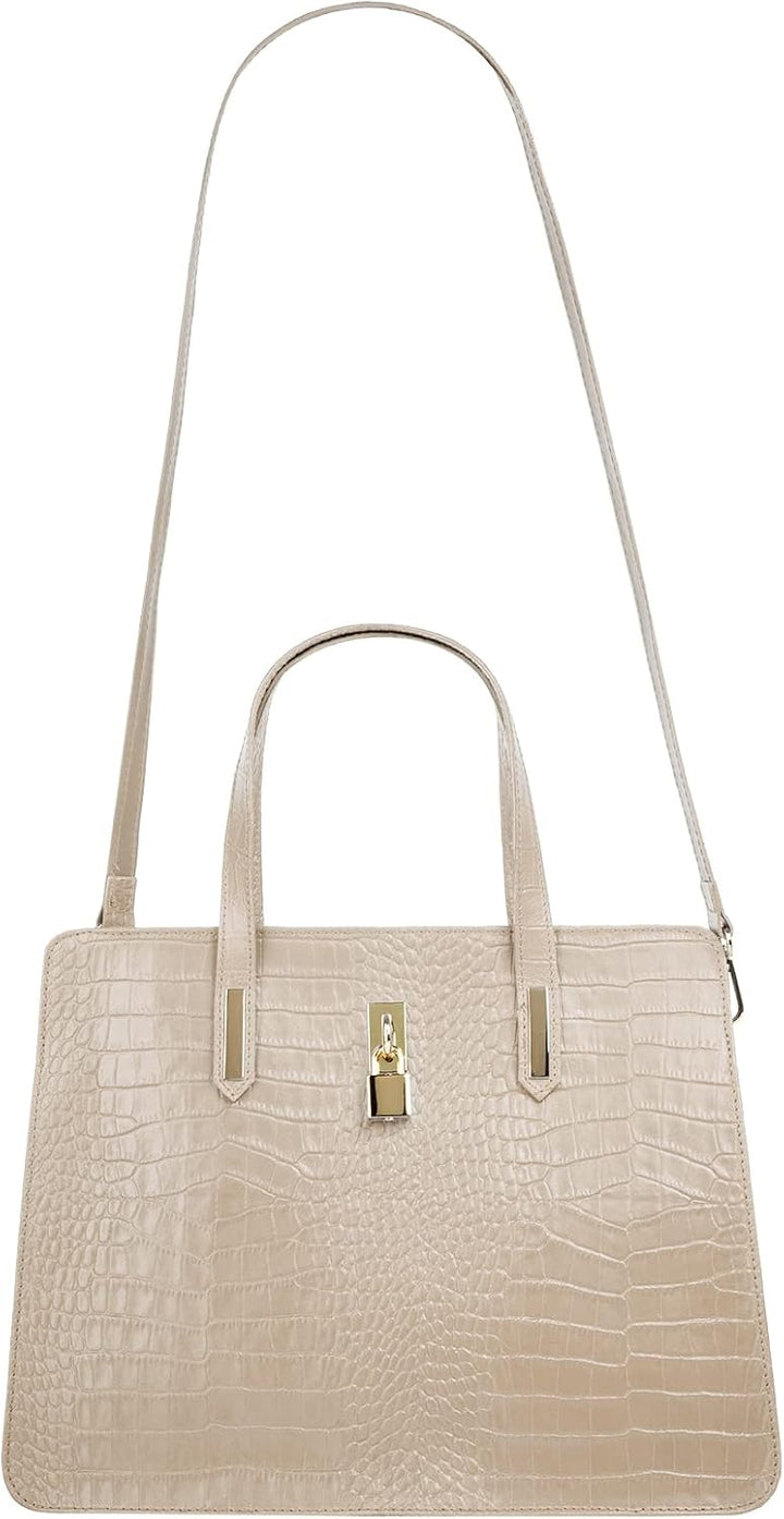 Handtasche Echt Leder Damen | Made in Italy, Smartphonefach, Kroko-Design, elegante Umhängetasche, D