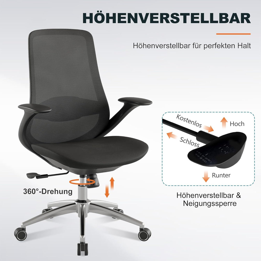 Bürostuhl Ergonomisch Schreibtischstuhl Drehstuhl Verstellbarer Armlehnen Lendenstütze gasdruckfeder