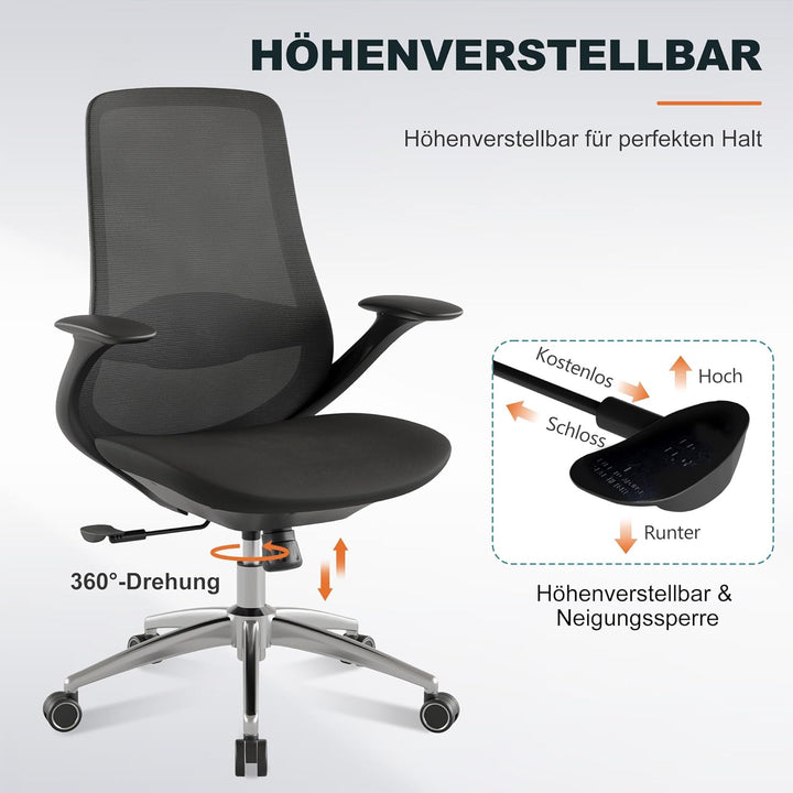 Bürostuhl Ergonomisch Schreibtischstuhl Drehstuhl Verstellbarer Armlehnen Lendenstütze gasdruckfeder
