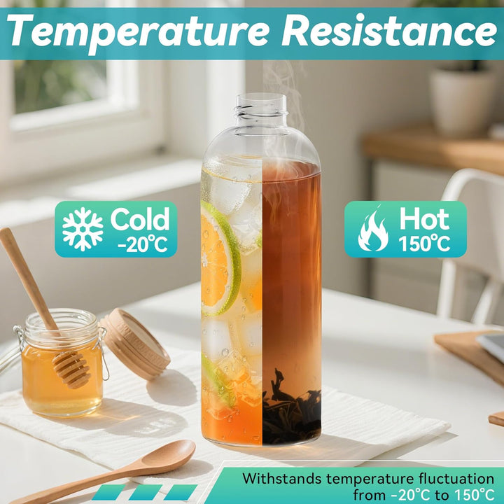 6er Set Glas Trinkflaschen 1000ml aus Borosilikatglas Wasserflaschen mit Edelstahldeckel & Reinigung