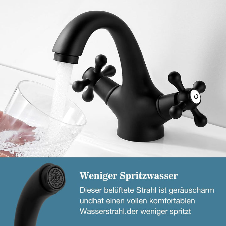 Wasserhahn Bad Schwarz, Waschtischarmatur Retro Zwei Griffe, Armaturen Bad Vintage, Waschtischarmatu