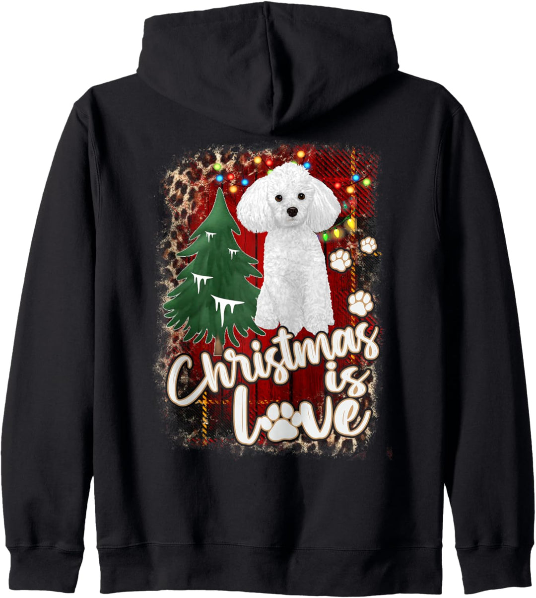 Poodle Dog Christmas is Love With Dog Pawprint White Poodle Kapuzenjacke
