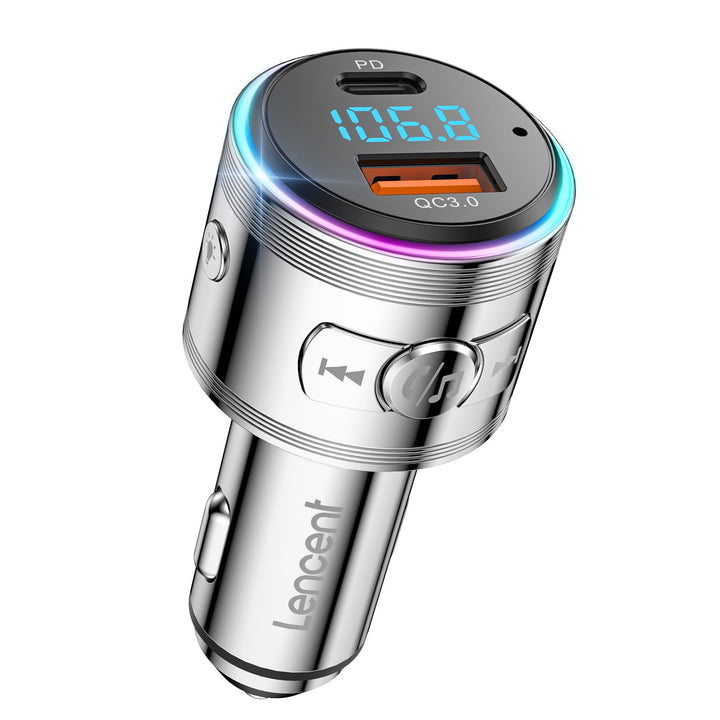 LENCENT Bluetooth FM Transmitter, Bluetooth 5,3 KFZ Auto Radio Bluetooth Adapter, Autoladegerät Ziga