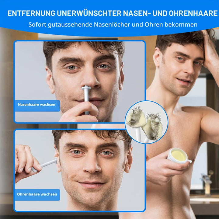 Wokaar Nasenwachsset für Männer, 120 g, hypoallergenes Wachs, 30 Applikatoren, Nasen- und Ohrenhaarw
