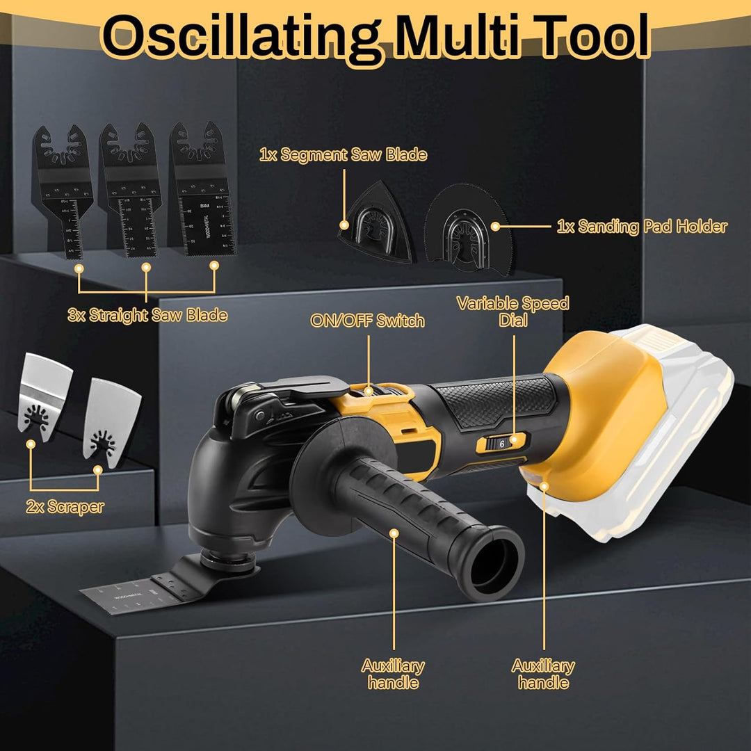 Oszillationswerkzeug Akku Multifunktionswerkzeug Kompatibel mit Dewalt 20V Akku, 6 Einstellbare Gesc