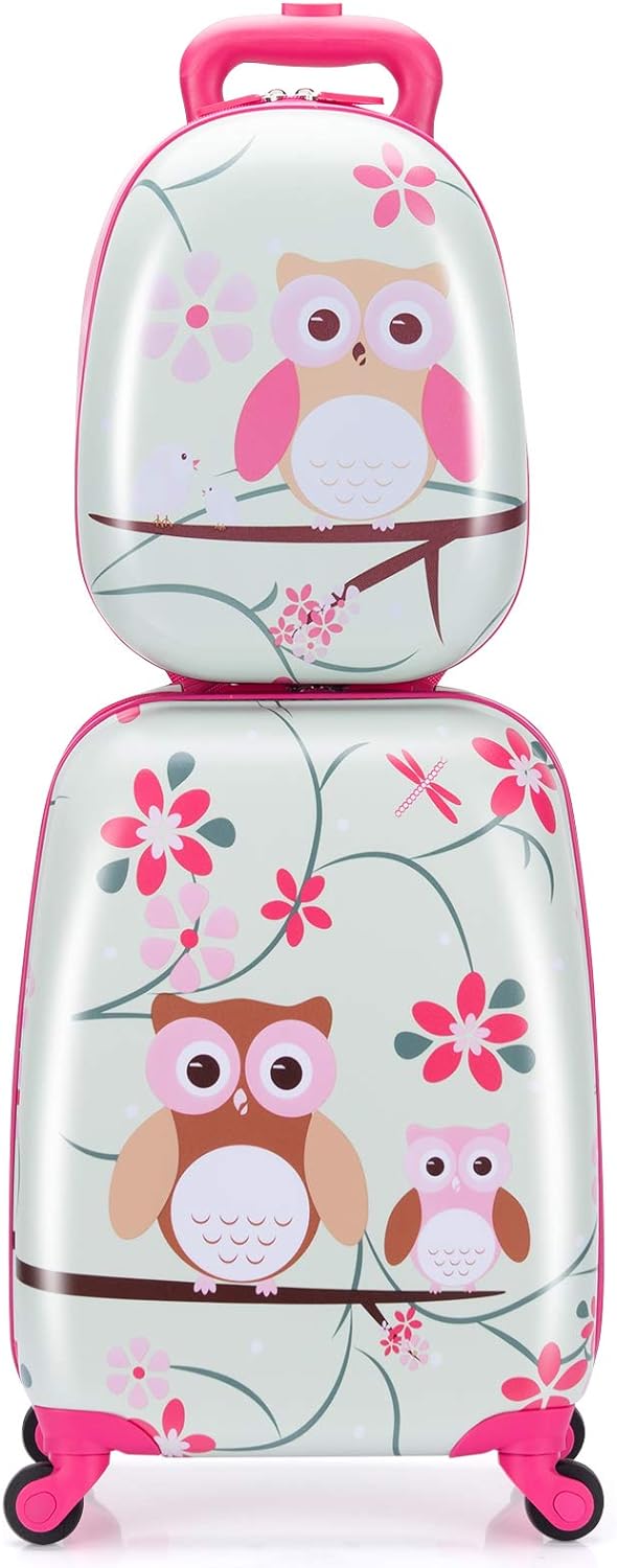 COSTWAY 2tlg Kinderkoffer + Rucksack, Kindertrolley aus Kunststoff, Kindergepäck, Kinder Kofferset H