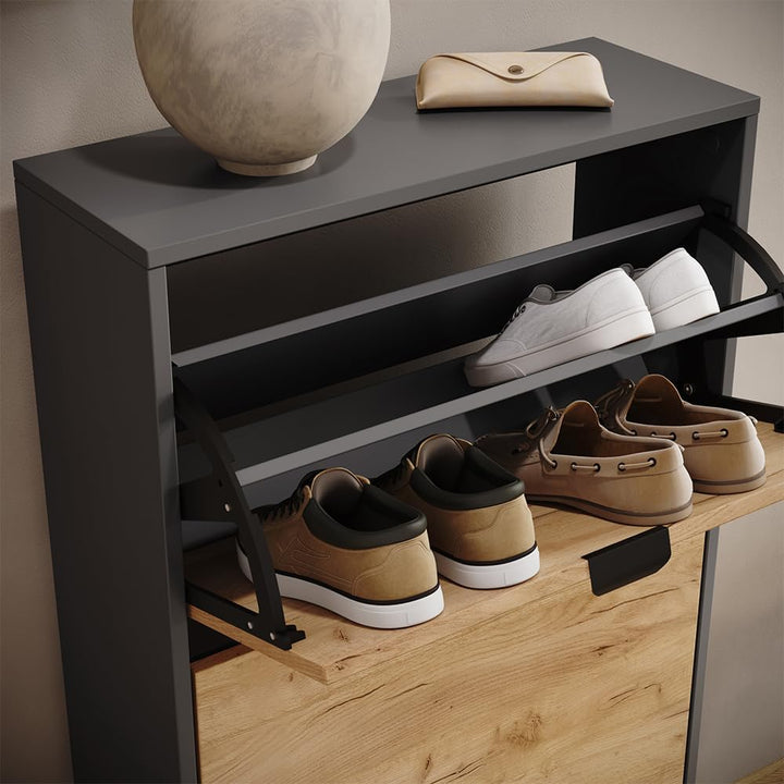 Vicco Schuhkipper Gizmo, Goldkraft Eiche/Anthrazit, 59 x 112 cm mit 3 Fächern Goldkraft Oak/Anthraci