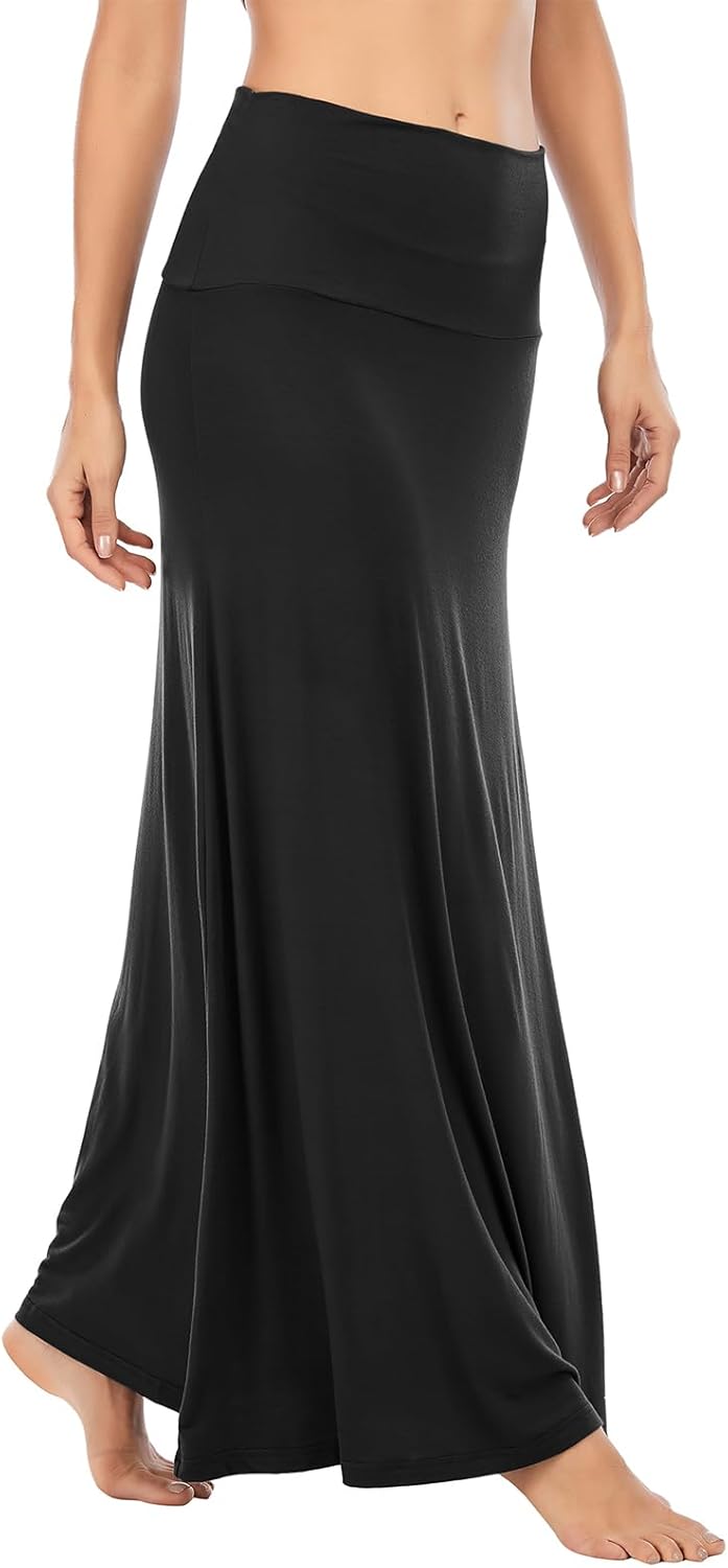 Durio Rock Maxirock Lang Damen Rock Weich Sommerrock Elegant Freizeitrock mit Hohem Bund Elastisch S