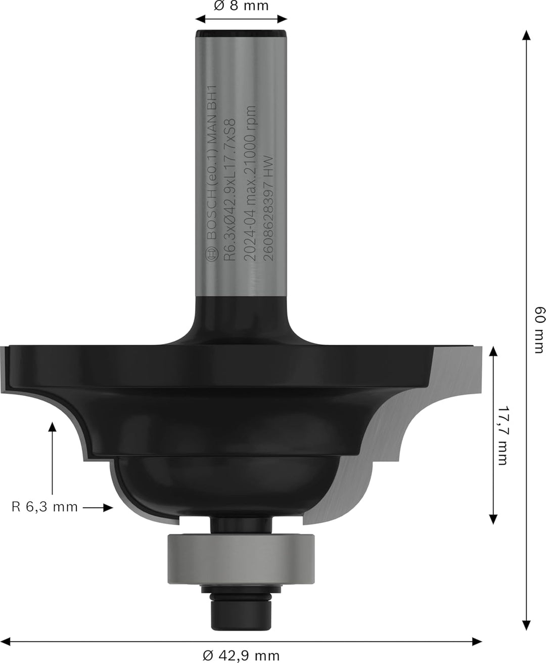 Bosch Professional 1x Kantenformfräser Standard for Wood (für Holz, Radius 6.3mm, Breite 15.1mm, Arb