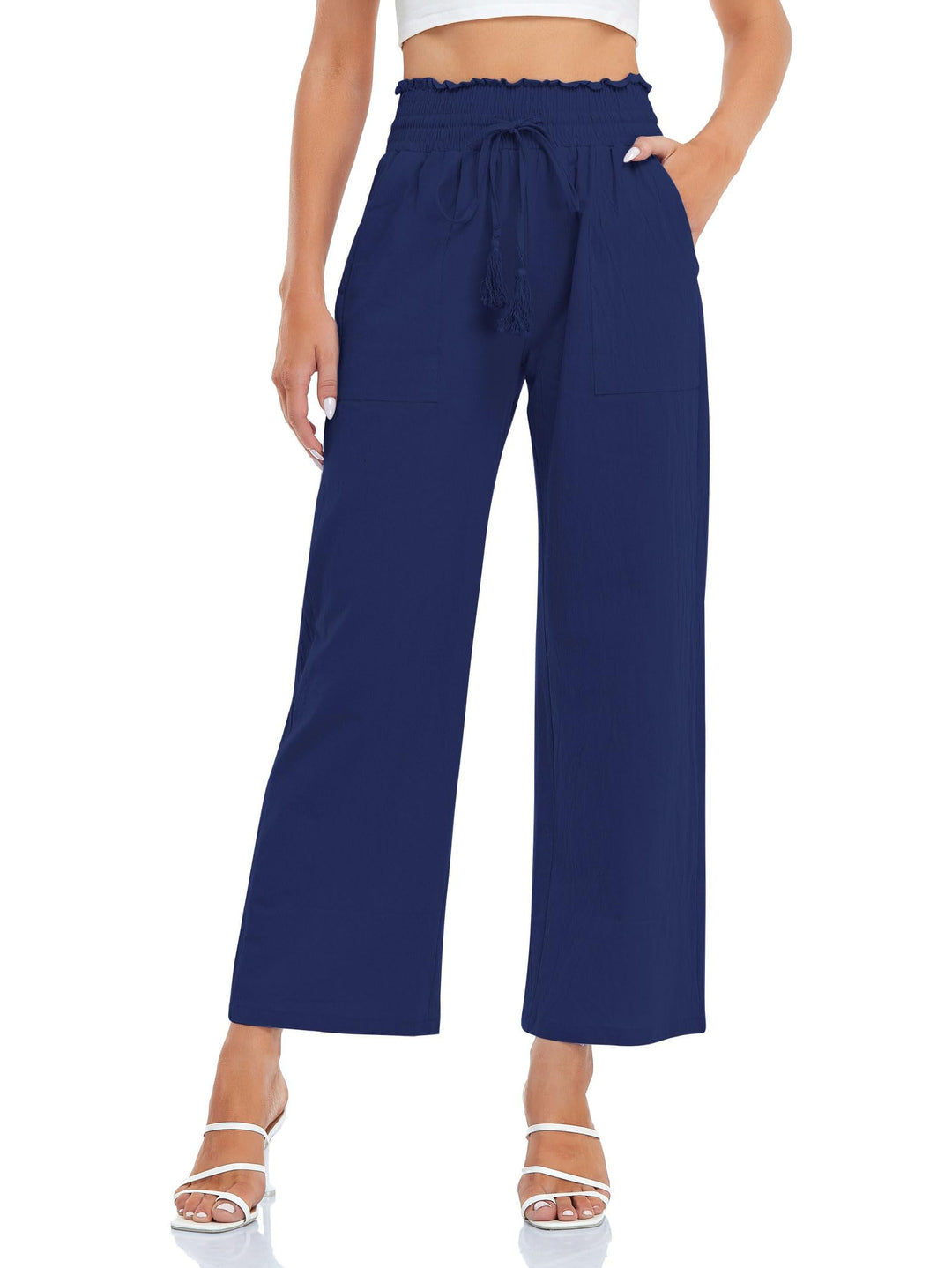 Famulily Leinenhose Damen Sommer Weites Bein High Waist Palazzo Freizeithose Stoffhose Yogahose Mit