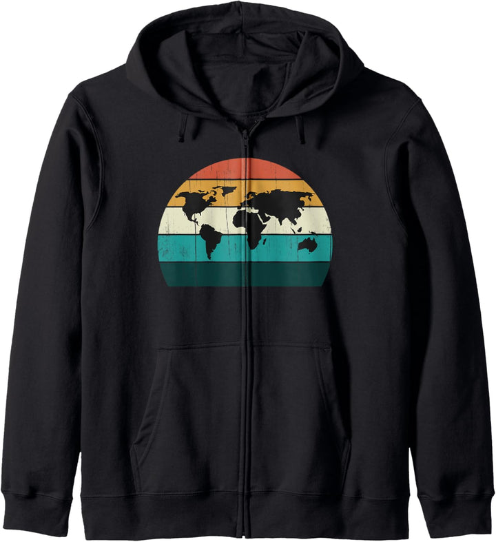 Retro Weltkarte - Vintage Sunset World Globe Geschenk Kapuzenjacke