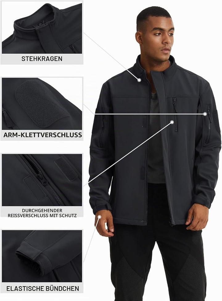 TACVASEN Herren Softshell Jacke Winddichte Warme Fleece Outdoorjacke Übergangsjacke mit Reissverschl