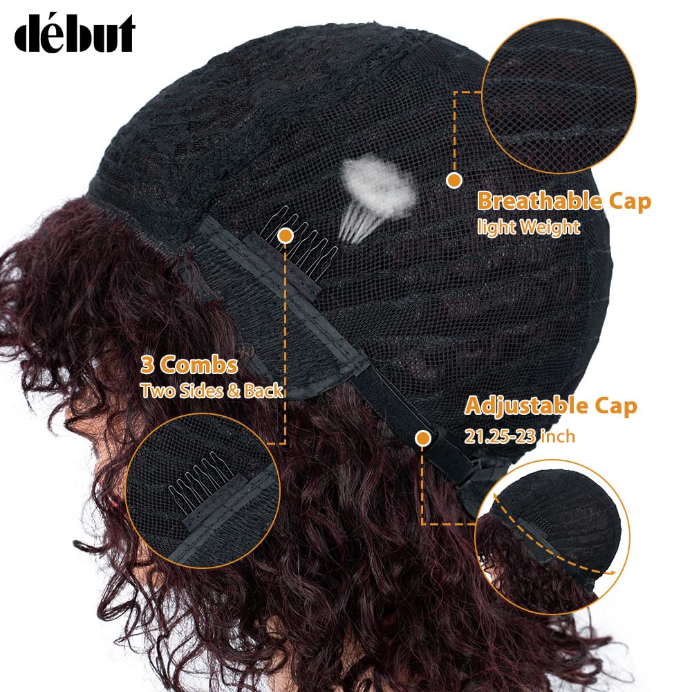 DÉBUT kurze lockige Perücke Ombre Perücke mit Pony Curl Fringe menschenähnliche perücke für Frauen 1