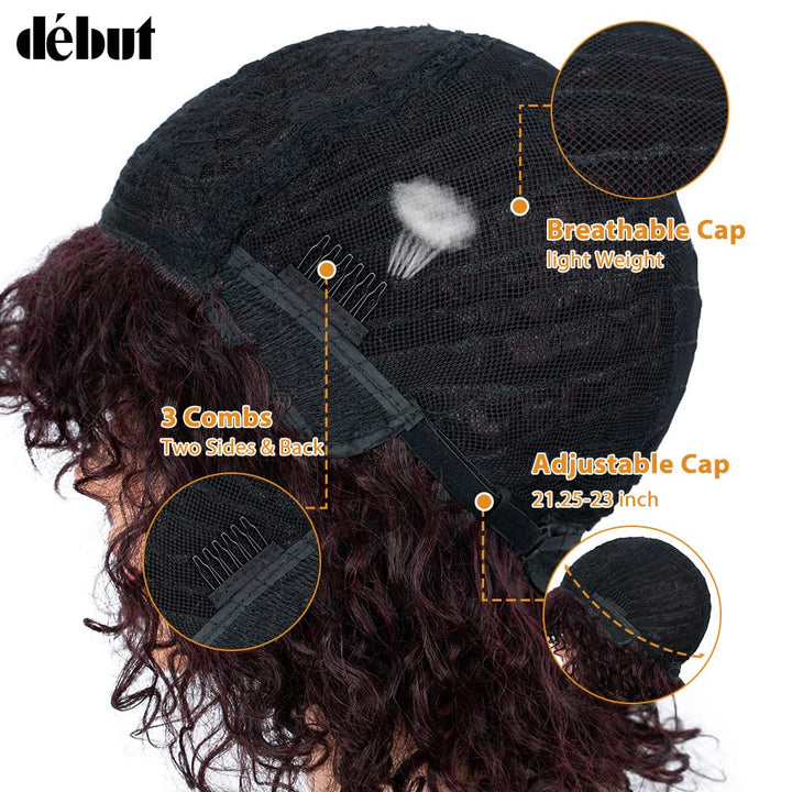 DÉBUT kurze lockige Perücke Ombre Perücke mit Pony Curl Fringe menschenähnliche perücke für Frauen 1