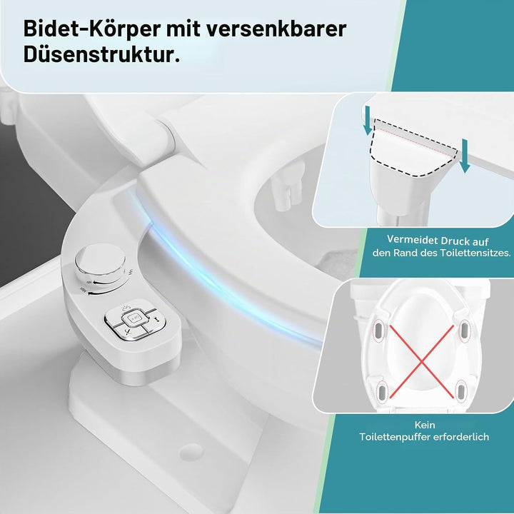 PIKETS Bidet Aufsatz Bidet Einsatz für Toilette WC Toilettensitz Bidet Aufsatz Wasserdruckregelung,