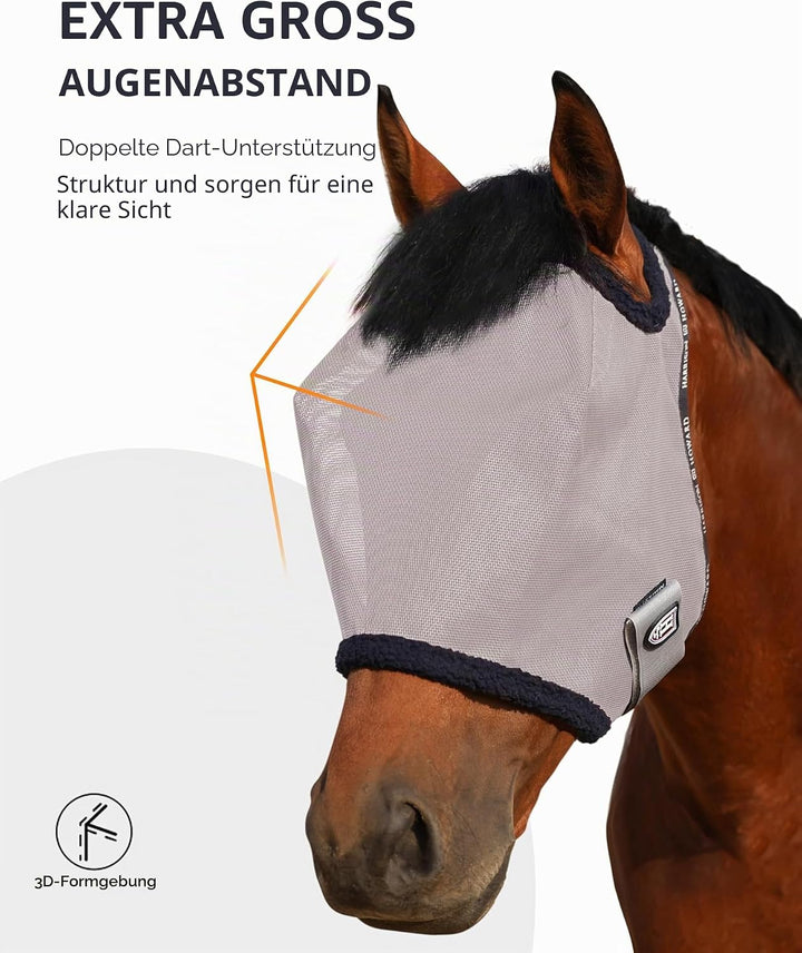 Harrison Howard Fliegenmaske aus Netzstoff, UV-Schutz, mit Fleece-gepolstertem Rand, Grösse L, Grau