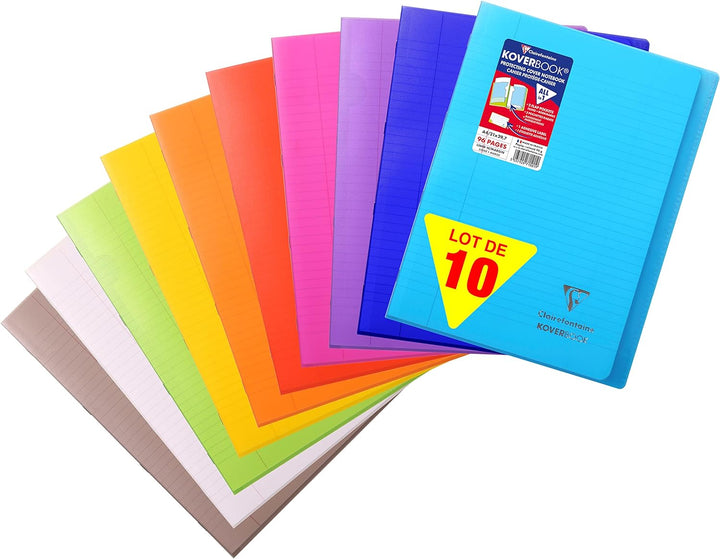 Clairefontaine 971501C - Packung mit 10 Schulheften / Heft Koverbook DIN A4 21x29,7cm, 48 Blatt 90g
