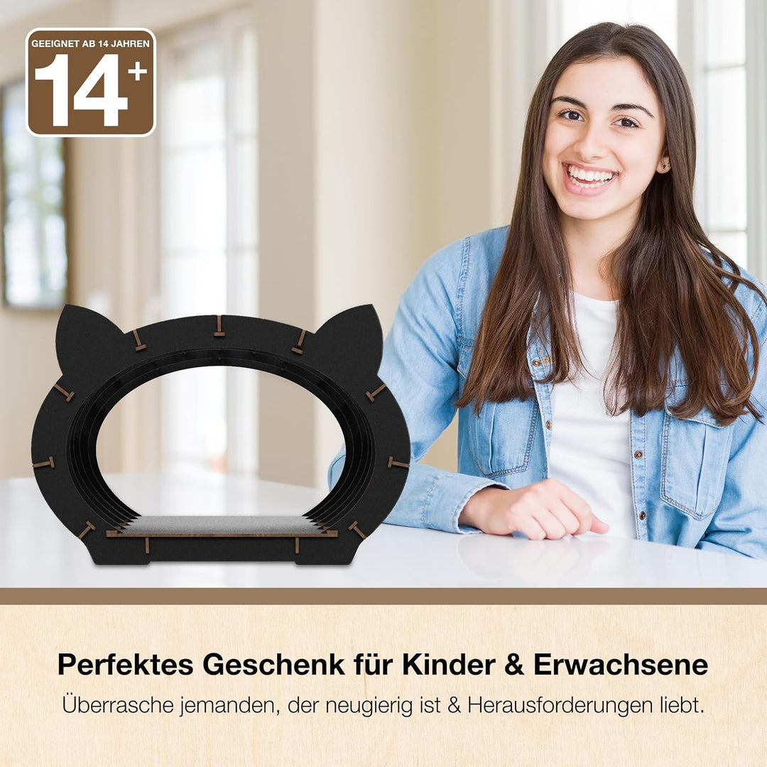 Katzen Haus Modellbau – Katzen Bett Holzpuzzle Erwachsene &amp; Kinder – weisses Haus mit rosa Fell Katz