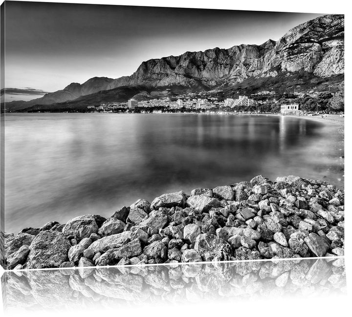 Pixxprint Meer an Traumstadt / 100x70cm Leinwandbild bespannt auf Holzrahmen/Wandbild Kunstdruck Dek