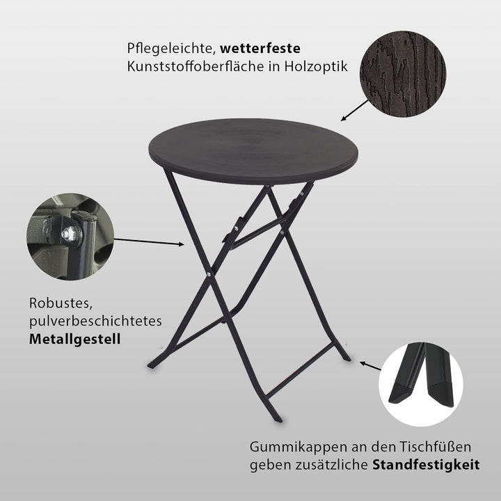 TRUTZHOLM Gartentisch rund Holzoptik grau Ø 60cm klappbar standfest robust Balkontisch Beistelltisch