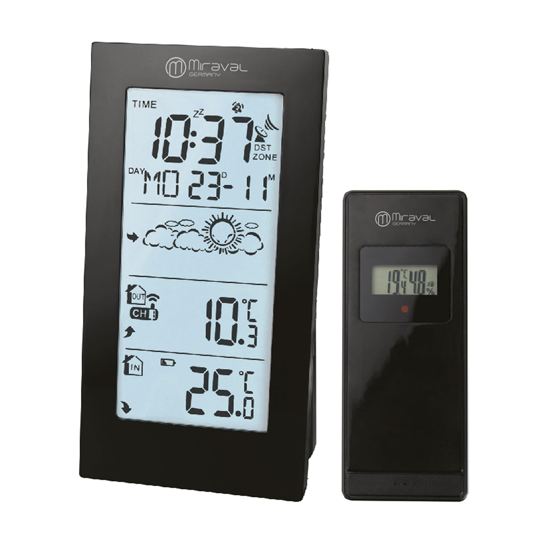 Miraval Funk-Wetterstation mit Aussensensor, Digital, Schwarz, DCF77-Funksignal, Temperaturanzeige °