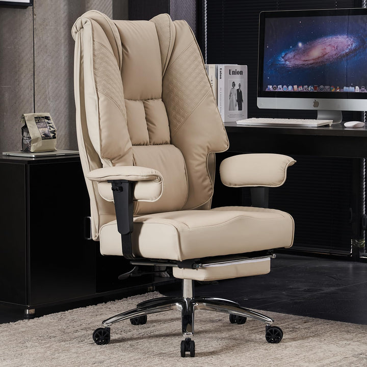 Bürostuhl Ergonomisch, Chefsessel mit Hoher Rückenlehne, Verstellbaren Armlehnen und Breitem Sitz, P