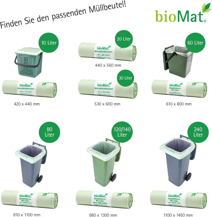 bioMat 30l kompostierbare und klimaneutrale Bioabfallbeutel, 20 Stk. Biomüllbeutel, DIN+ Zertifizier