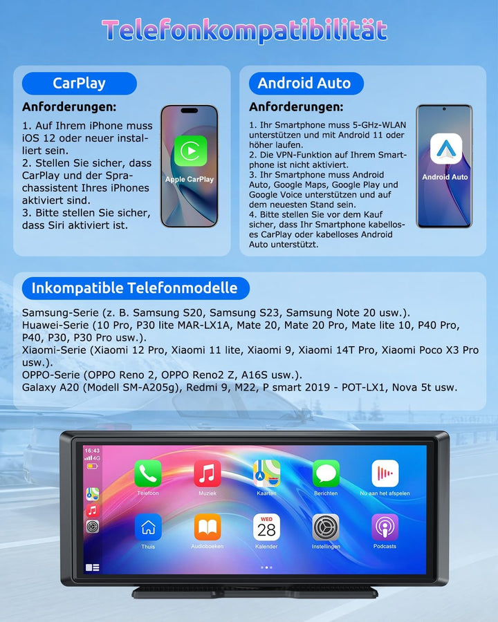 ESSGOO Carplay Android Auto Display mit Rückfahrkamera,8 Zoll Carplay Bildschirm für Apple/Android A