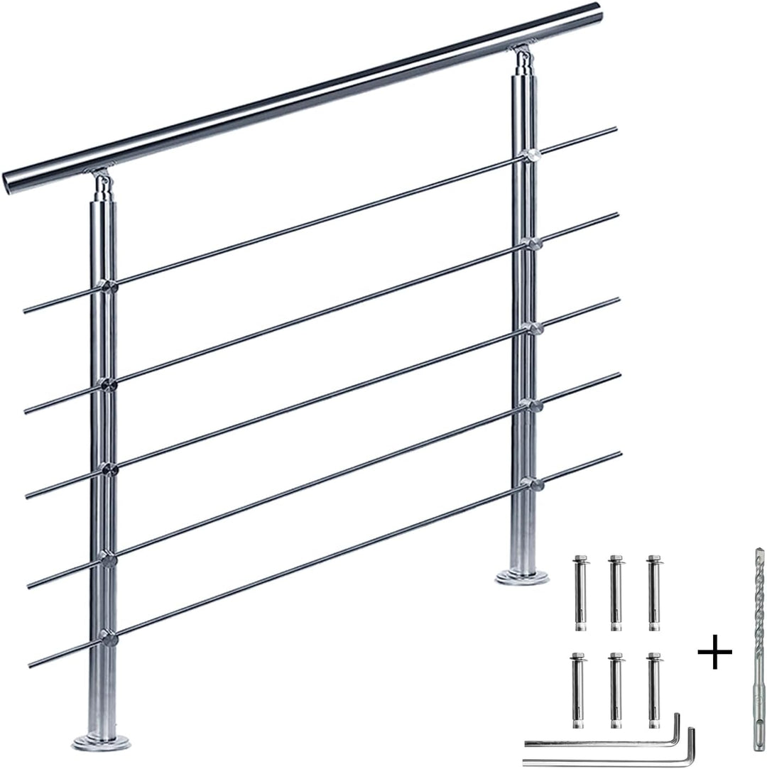 CAVATINY Edelstahl Handlauf Geländer für Treppen Brüstung Balkon mit 5 Querstreben - Innen und Ausse