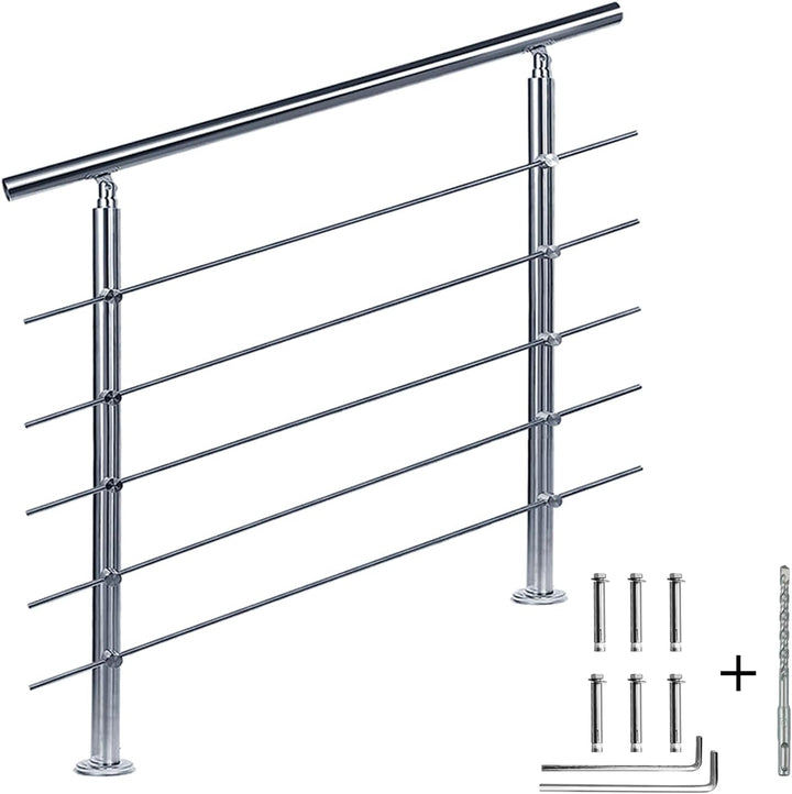 CAVATINY Edelstahl Handlauf Geländer für Treppen Brüstung Balkon mit 5 Querstreben - Innen und Ausse