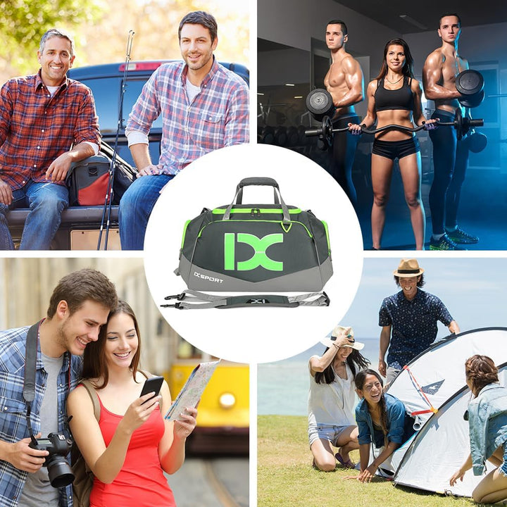 INOXTO Grosse Sporttasche, Faltbare Sport-Reisetasche mit Nass- und Trockentaschen und Schuhfach, He