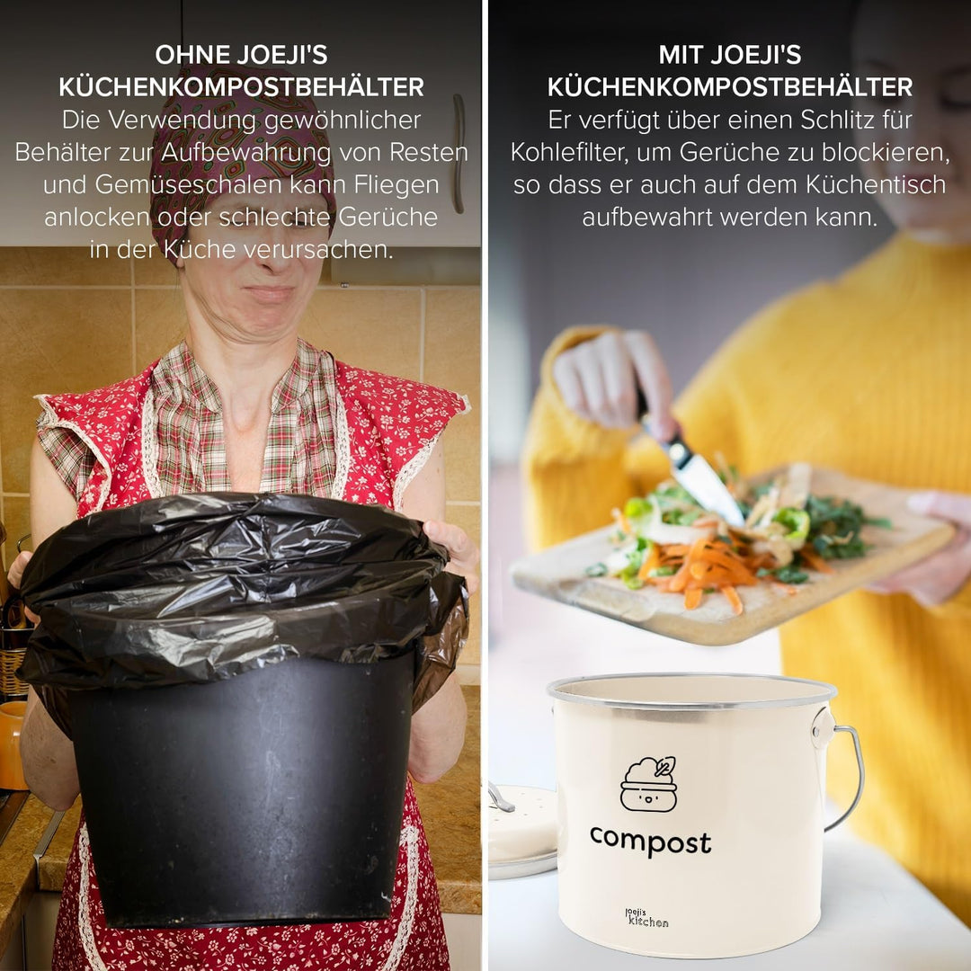Joejis Komposteimer 3.5L - Küchenkompost mit Aktivkohlefiltern, Verzinkter Stahl Innenkomposter, Ger