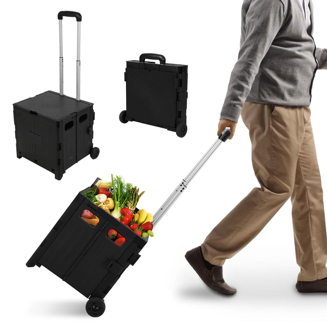Faltbarer Einkaufswagen 45L mit Deckel, 2-Rad Trolley, höhenverstellbarer Griff, 40kg Traglast, Tran