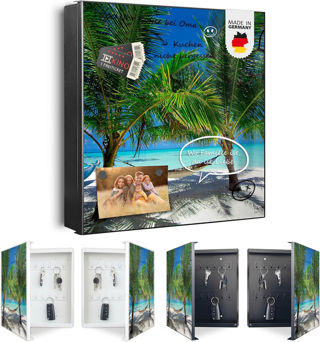 banjado Grosser Schlüsselkasten Glas - Schlüsselbox 30x30cm mit 50 Haken - Schlüsselkasten modern fü