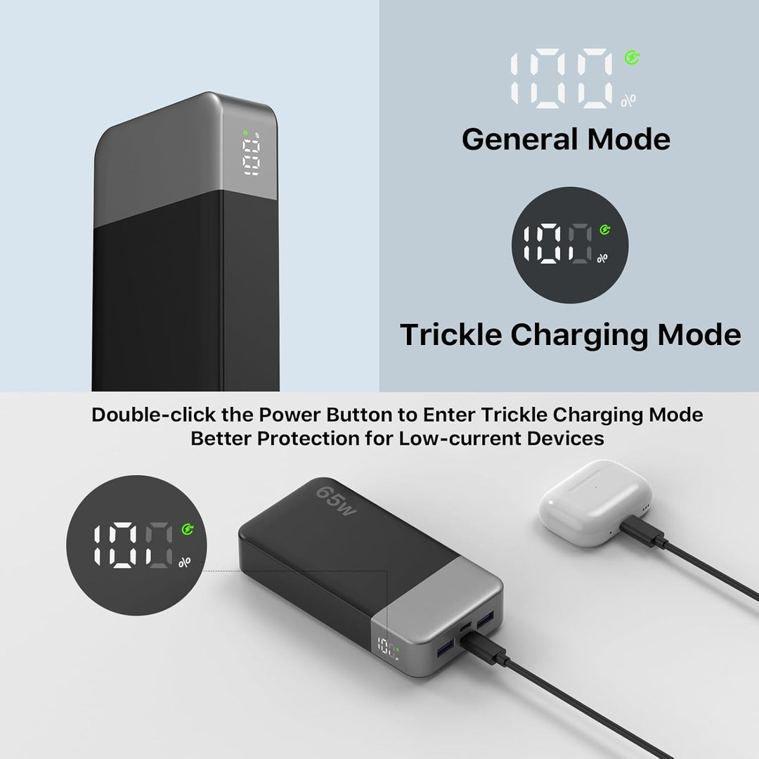 NOBIS Powerbank 20000mAh, 65W Schnellladung Power Bank, Tragbarer Ladegerät mit Digitalanzeige, Dual