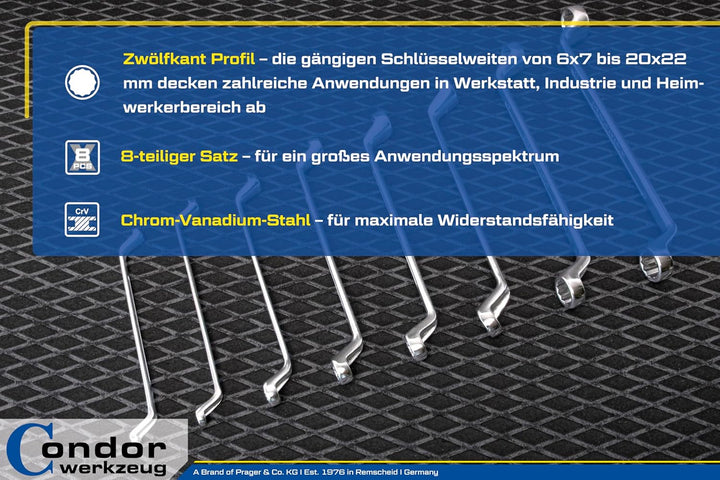 CONDOR Werkzeug 10-8T | Ringschlüssel-Satz | 8-tlg. | 6-22 mm, 8-tlg