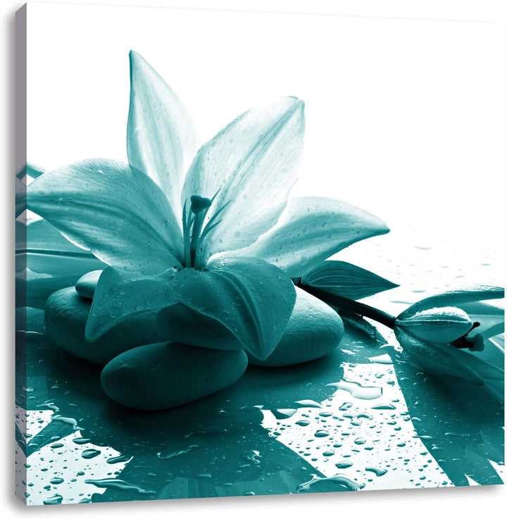 Pixxprint Düstere Lilie mit Zen Steinen, Format: 70x70 auf Leinwand, 70x70
