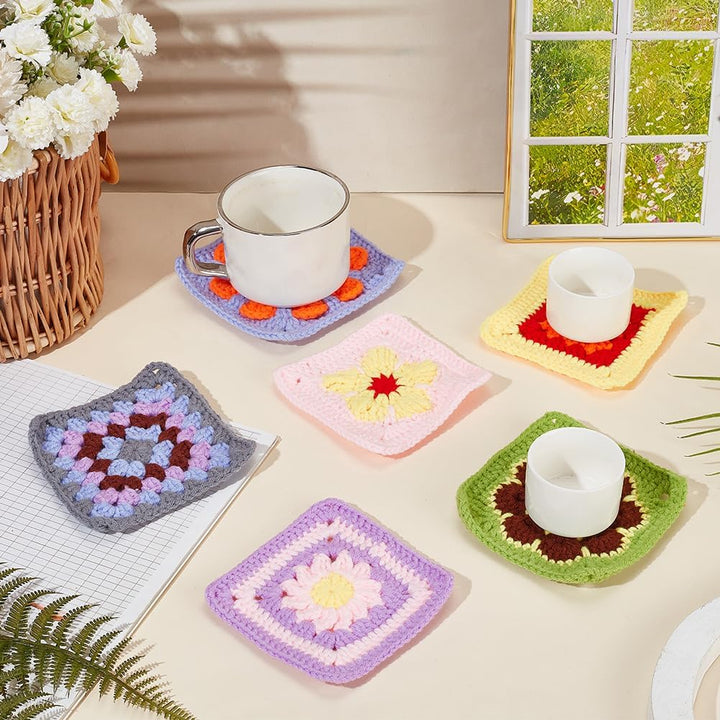 ORIGACH 6 in 1 Häkelset Für Anfänger, DIY Daisy Granny Square Starter Häkelset Mit Häkelblockiermatt